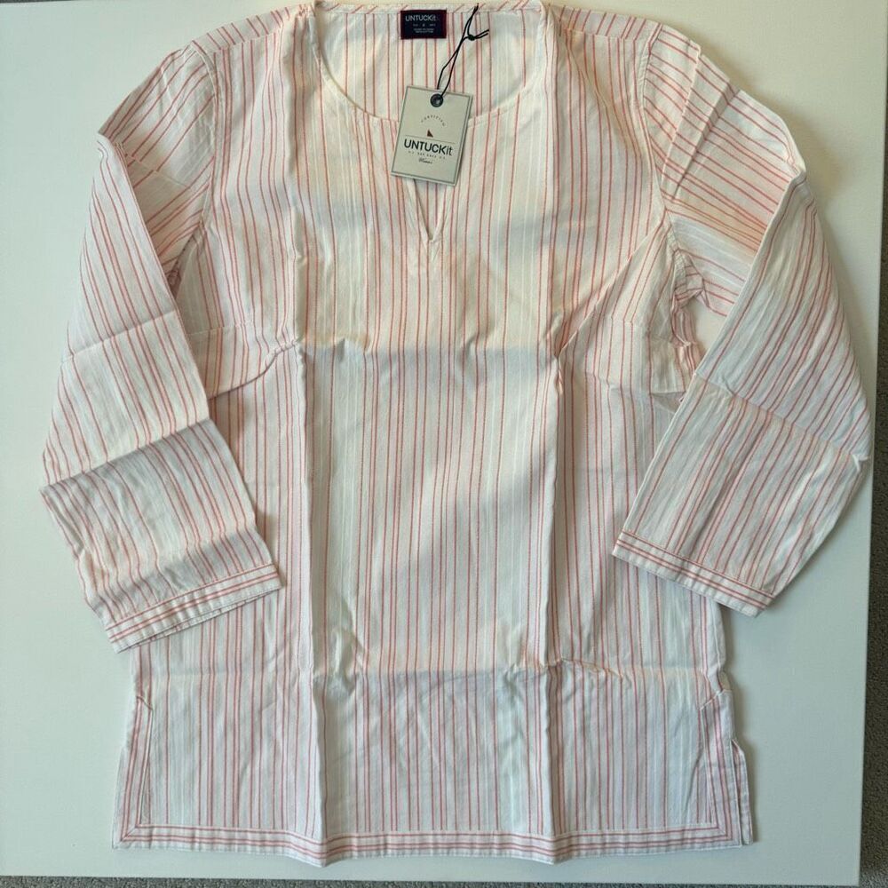 $130 Untuckit women’s pink striped brand new tunic top size 8 m7